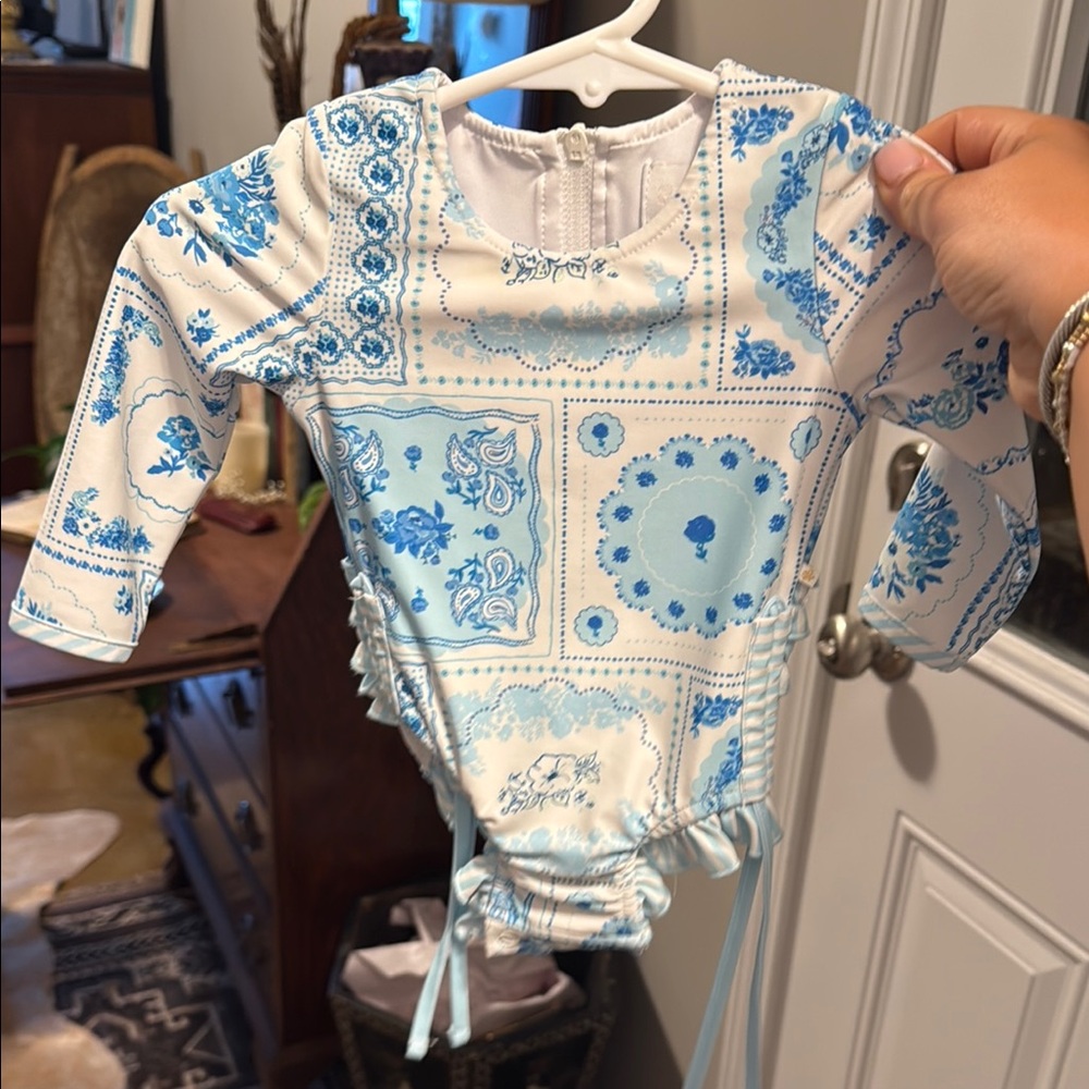 Blue and White Kids Swim One Piece